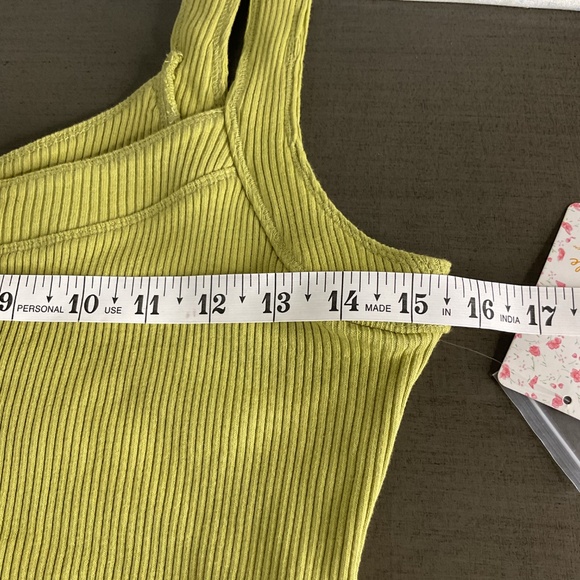 FREE PEOPLE Bridgette Ribbed Button Tank Green Cropped Cotton Summer Top M - Picture 8 of 10